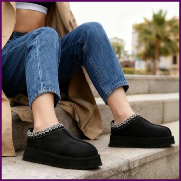 Fleece Lined Platform Slippers Women's Anti-Slip Booties Winter Warm - Picture 5 of 8